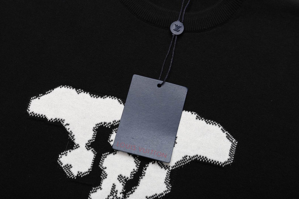 Louis Vuitton black T-shirt with large white pixel-style graphic on chest
