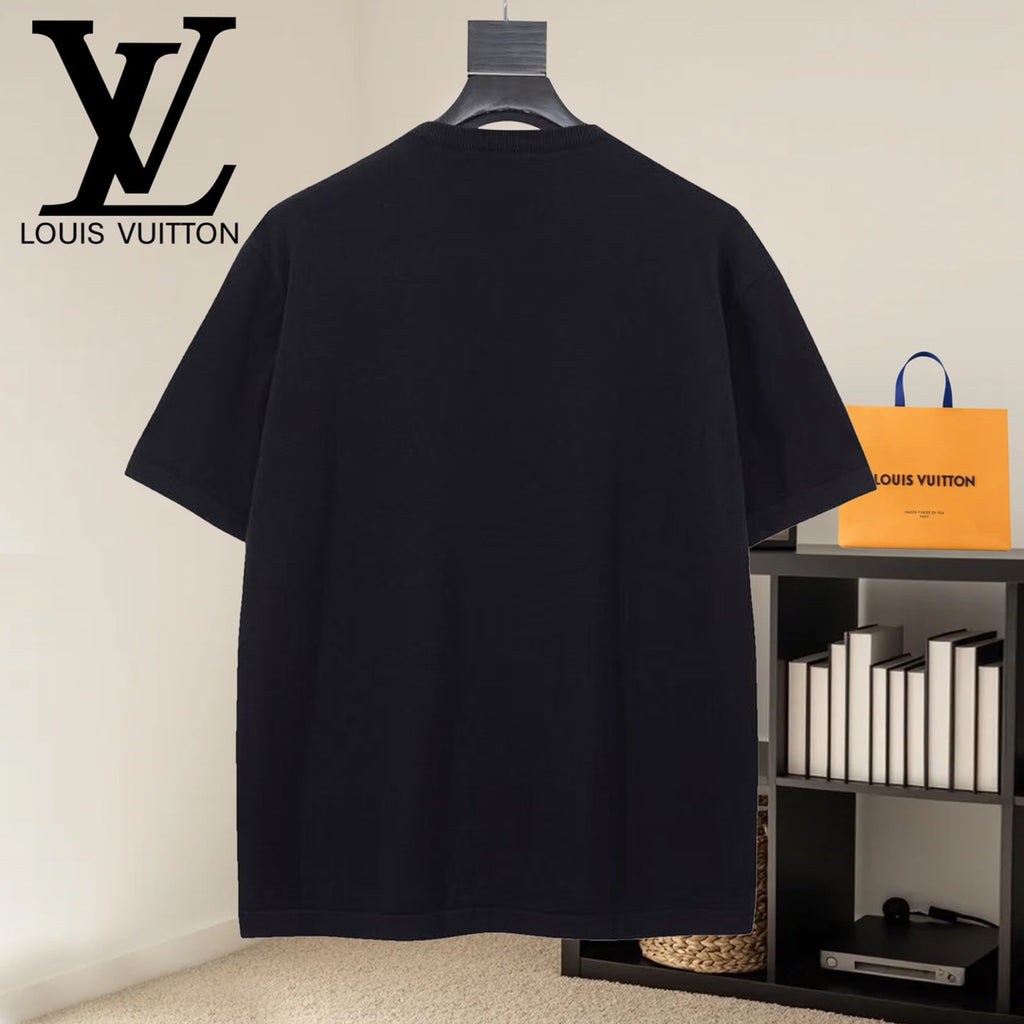 Louis Vuitton black short-sleeve T-shirt, plain back view with crew neck