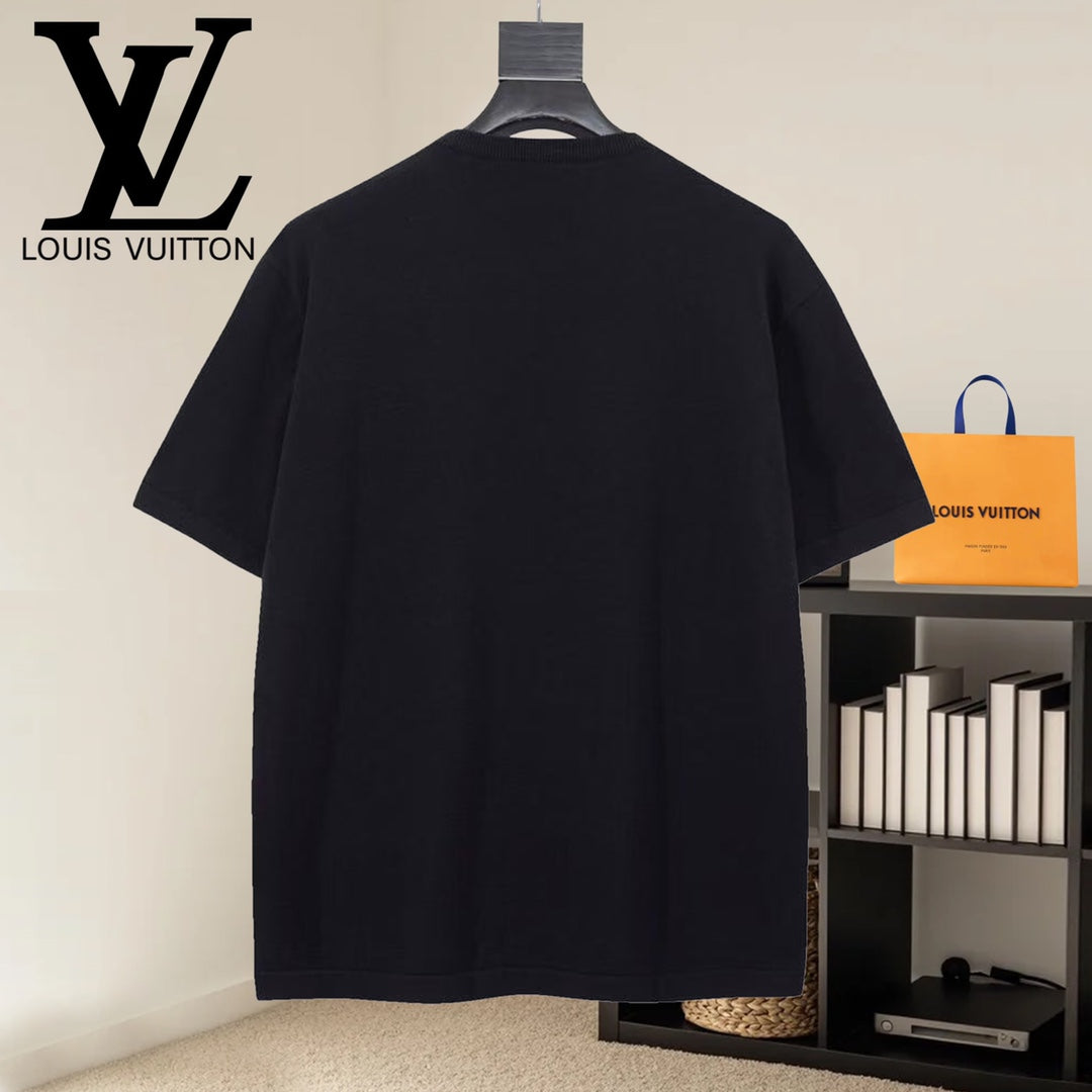 Louis Vuitton black short-sleeve T-shirt, plain back view with crew neck