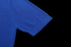 Blue short-sleeve T-shirt fabric with clean hem edge