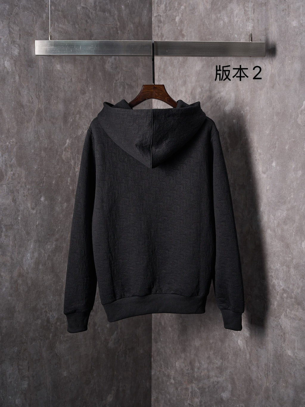 Black Dior long-sleeve hoodie with hood and full back view