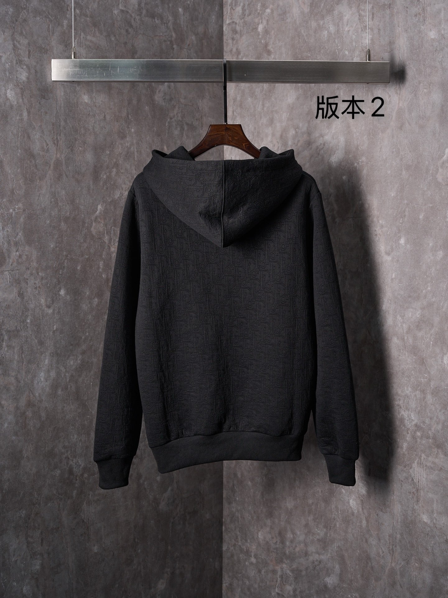 Black Dior long-sleeve hoodie with hood and full back view