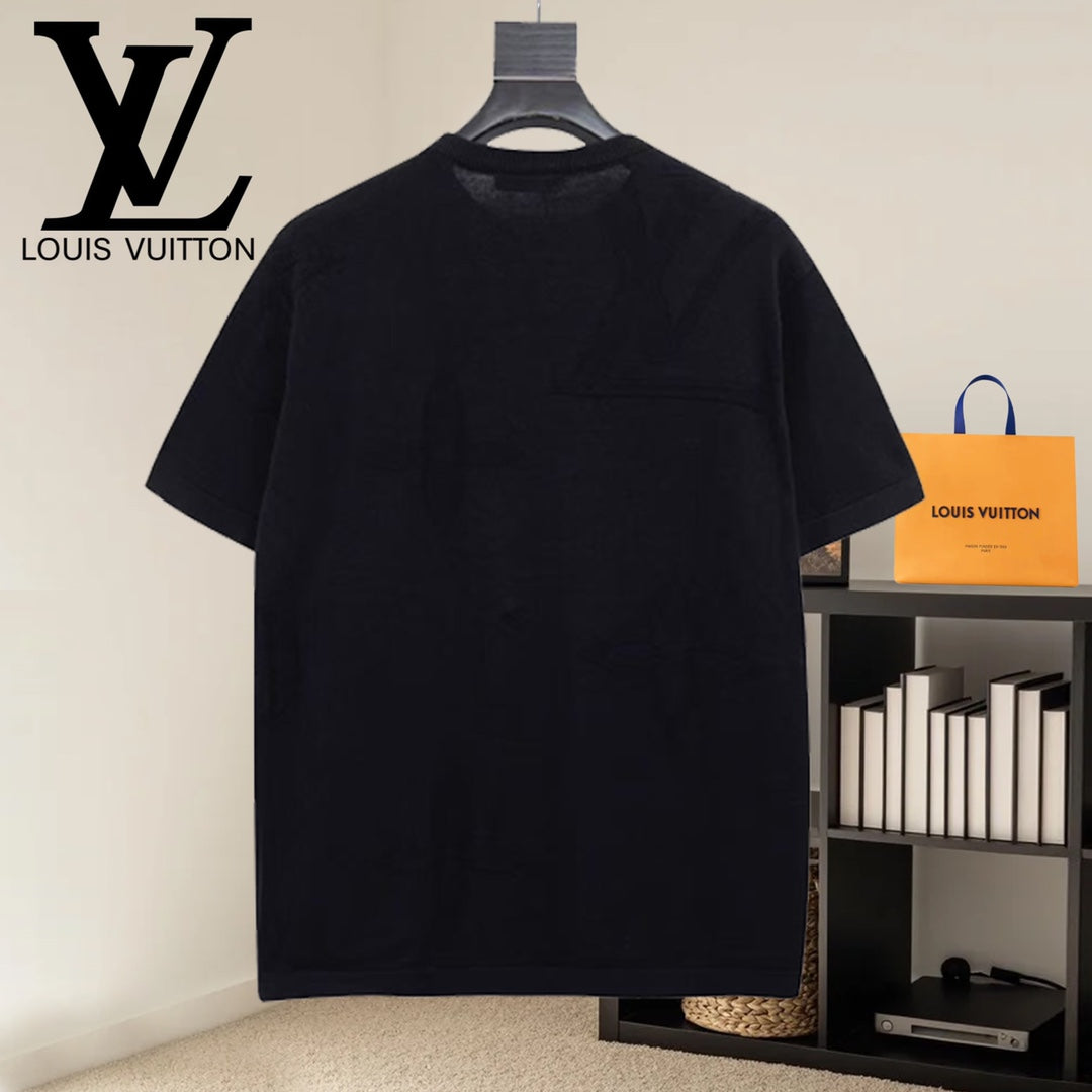 Louis Vuitton black crewneck short-sleeve T-shirt front view, relaxed fit
