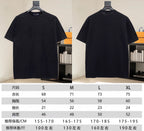 Louis Vuitton black short-sleeve crewneck T-shirt with sizes S to XL chart