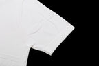 White T-shirt sleeve with subtle monogram embossing