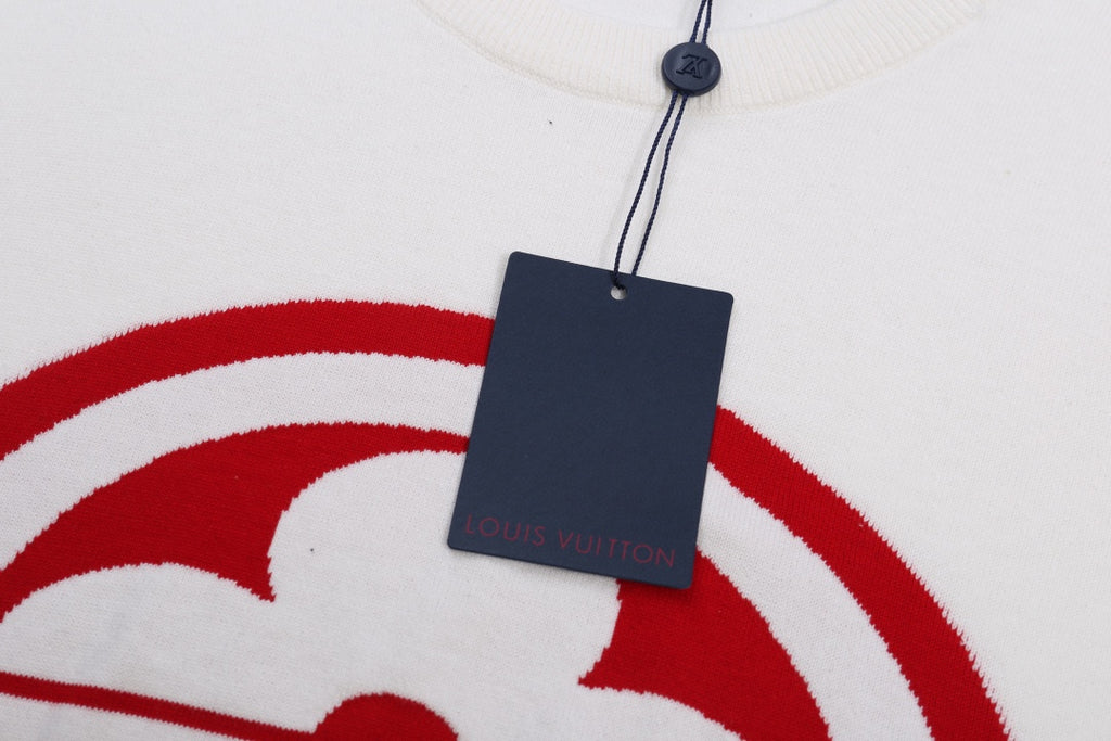 Louis Vuitton white T-shirt with red logo and hanging price tag