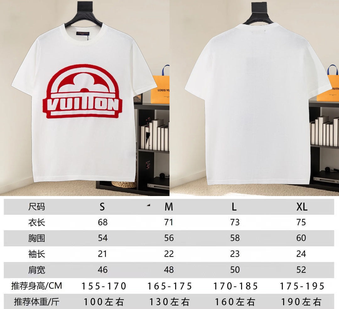 Louis Vuitton T-shirt size chart with S, M, L, and XL measurements