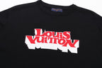 Louis Vuitton black T-shirt close-up of front multicolor logo
