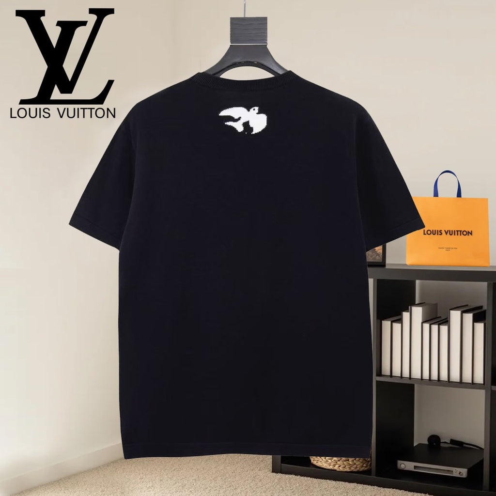Louis Vuitton black T-shirt with white animal logo on back