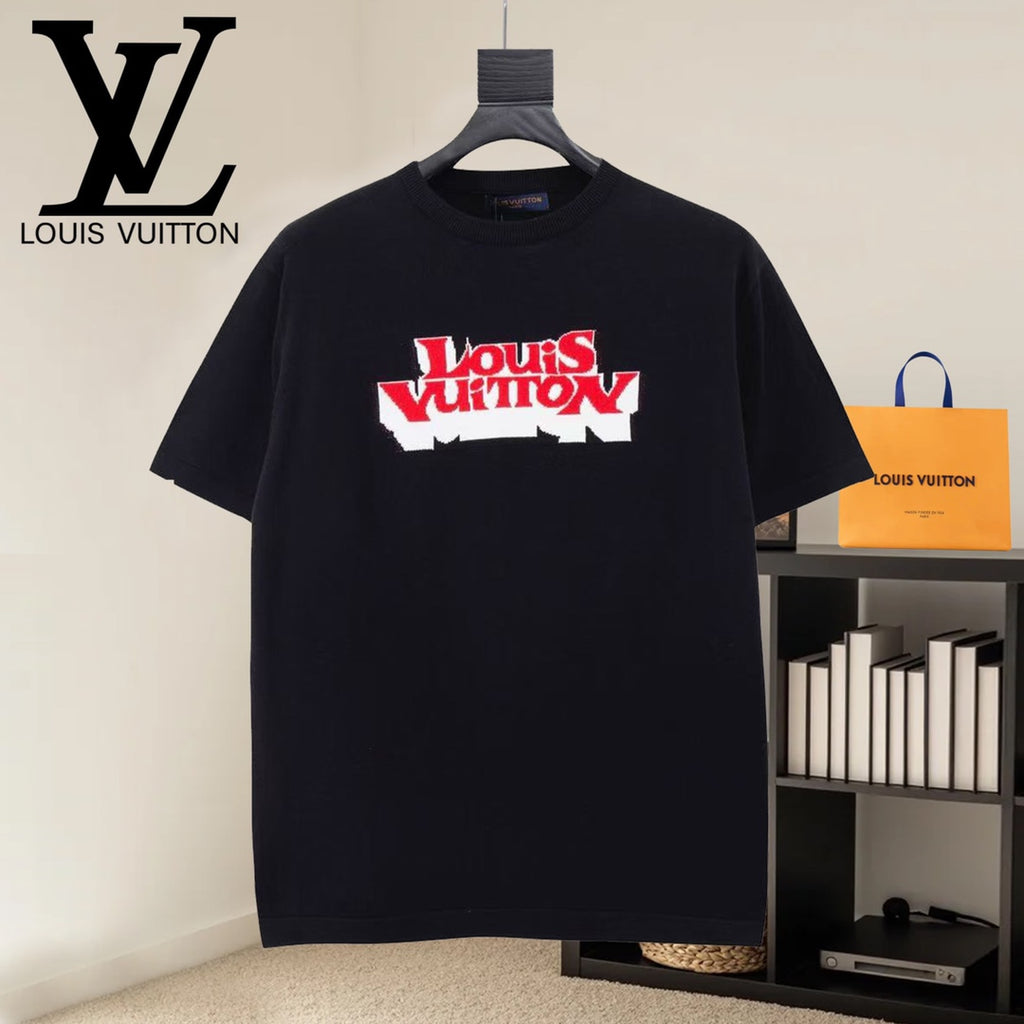 Louis Vuitton black T-shirt with multicolor front logo print