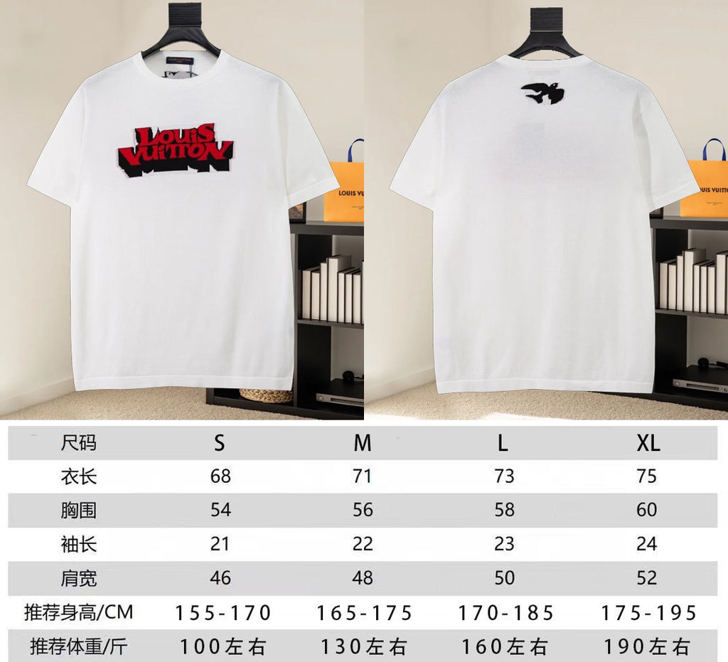 White Louis Vuitton T-shirt front and back views on hanger