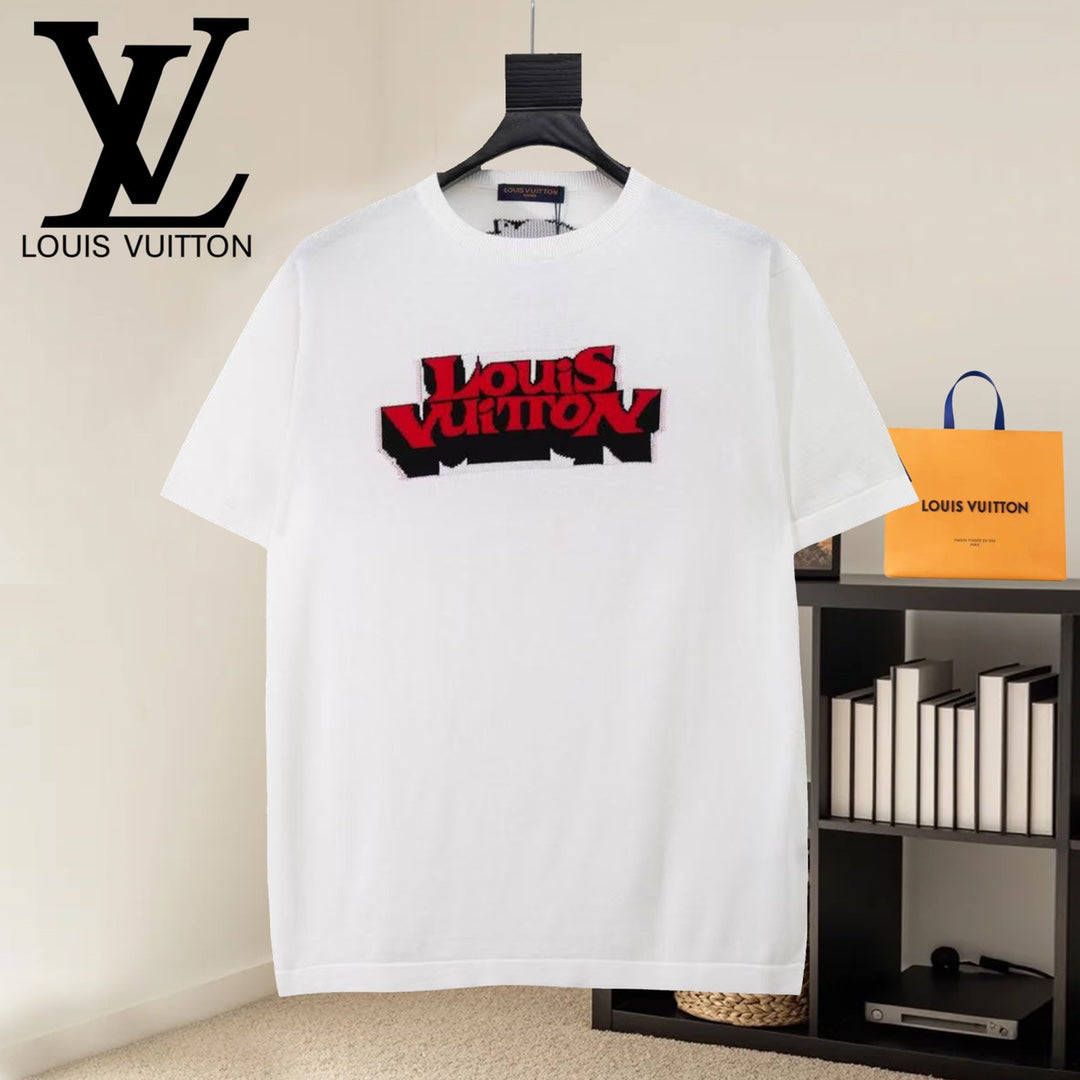 White Louis Vuitton T-shirt with red and black front logo graphic