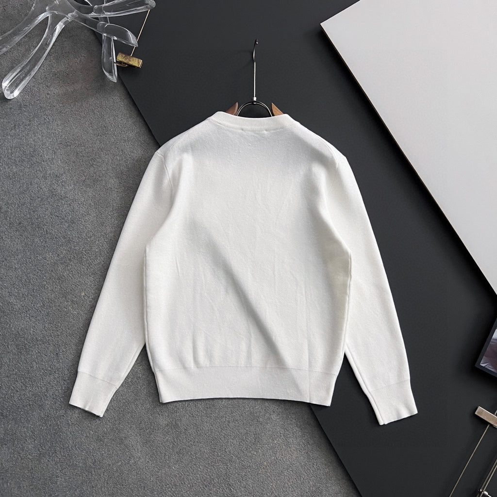White long-sleeve sweatshirt back view with ribbed cuffs and crew neck
