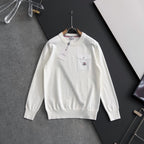 White long-sleeve sweatshirt with chest pocket and round logo patch