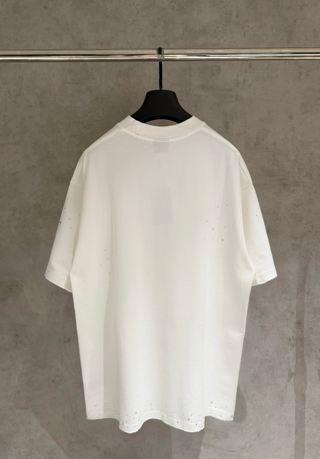 Balenciaga short-sleeve T-shirt in white with scattered rhinestones on back hem