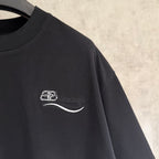 Black Balenciaga logo T-shirt sleeve close-up with small emblem