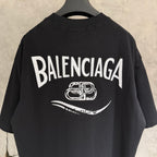 Black Balenciaga logo T-shirt close-up of large back Balenciaga print