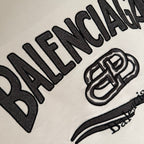 Balenciaga short-sleeve T-shirt, white, graphic logo and lettering close-up