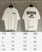 Balenciaga short-sleeve T-shirt set, white front and back, size chart included