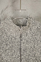 Stone Island flecked zip jacket close-up, standing collar and metal zipper pull