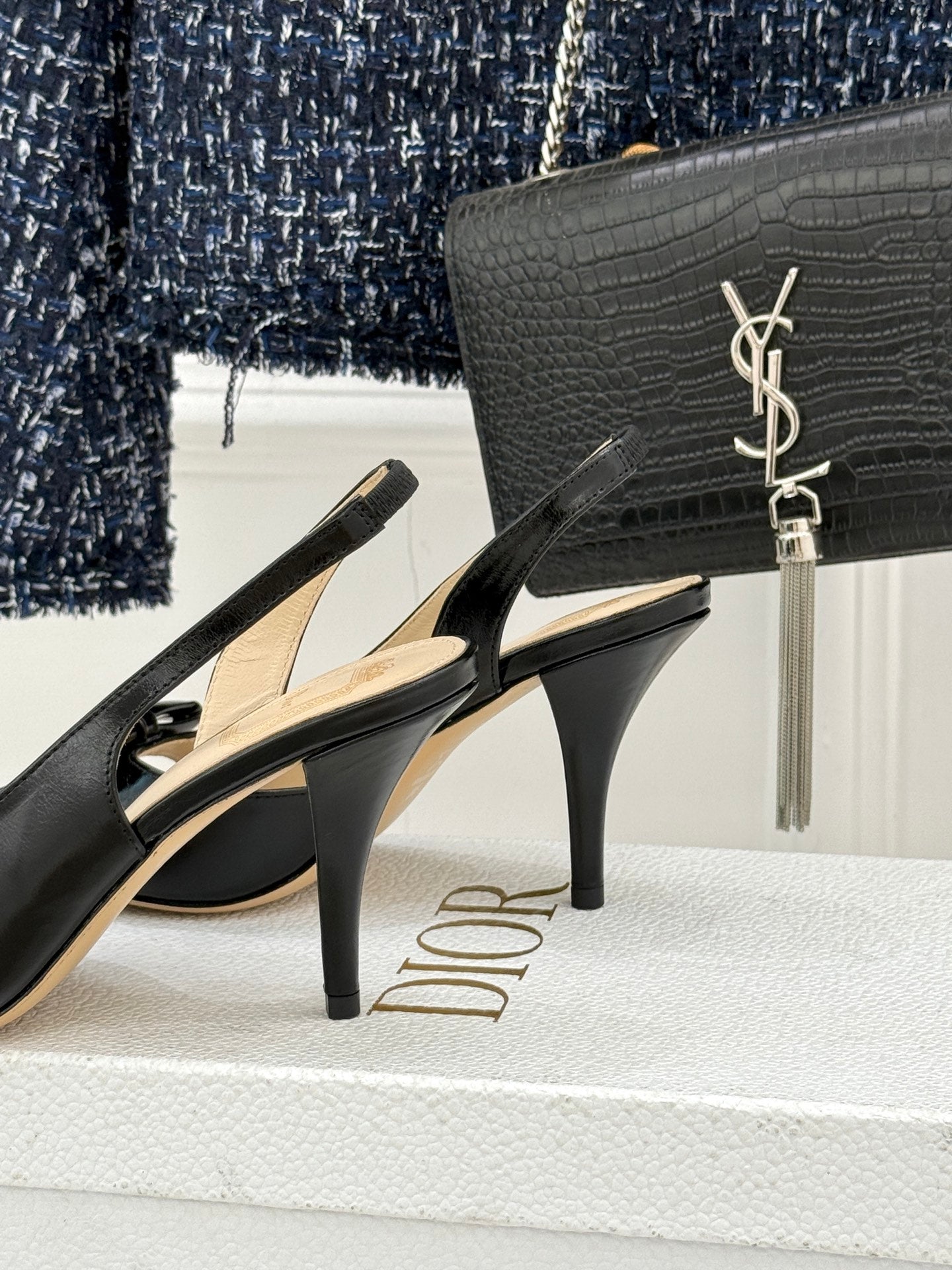 Dior black leather heeled sandals with bow front and slim stiletto heel