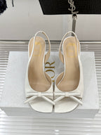 Dior ladies slingback sandals, white open toe with bow and stiletto heel
