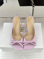 Lilac slingback pumps with front bow and pointed toes, Dior insole branding