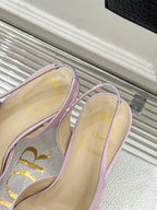 Lilac slingback pumps open-back view with Dior logo on lining