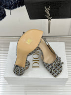 Women’s plaid slingback heeled sandals with open toe and slim stiletto heel