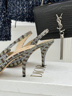 Women’s plaid heeled slingback sandals with stiletto heel and open toe