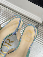 Dior plaid slingback sandals with blue-green checks and beige interior lining
