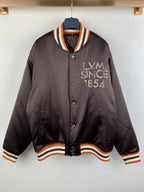 Louis Vuitton bomber jacket, dark satin, striped ribbed collar and cuffs, snap front