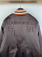 Louis Vuitton bomber jacket back, dark satin with embroidered LOUIS VUITTON S18 N C
