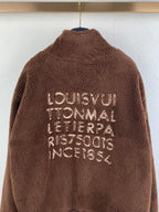 Louis Vuitton long brown teddy-fleece zip jacket with white back embroidery text