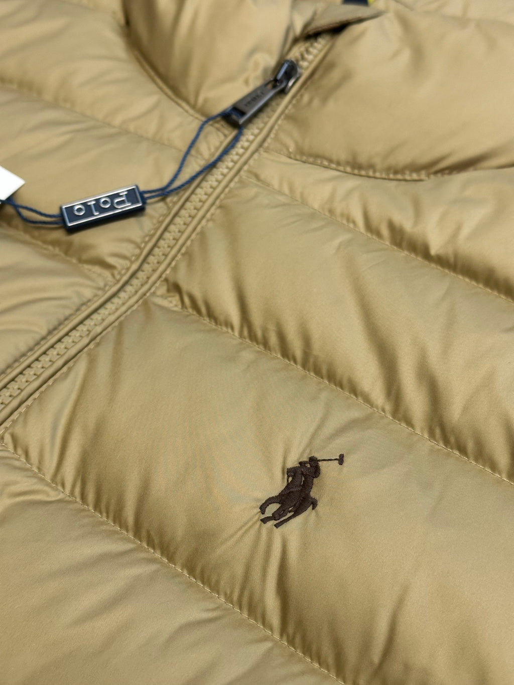 Ralph Lauren puffer jacket, beige, quilted texture with small horse logo