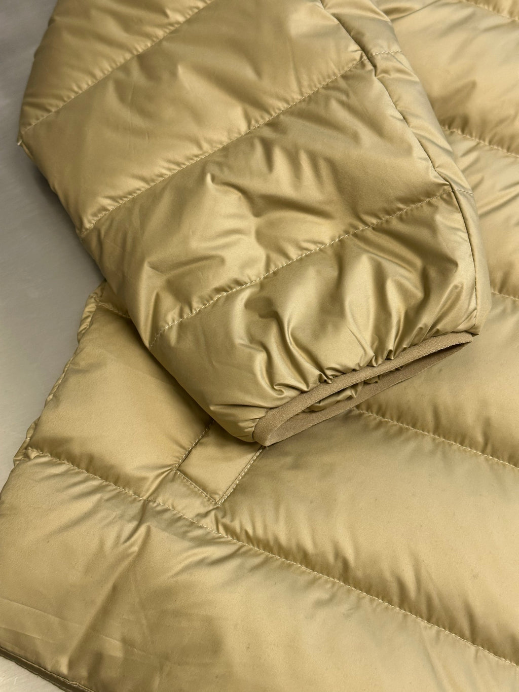 Ralph Lauren puffer jacket, beige, quilted stitching and cuff seam