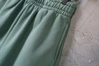 Teal shorts with side seam and drawstring detail at the hem