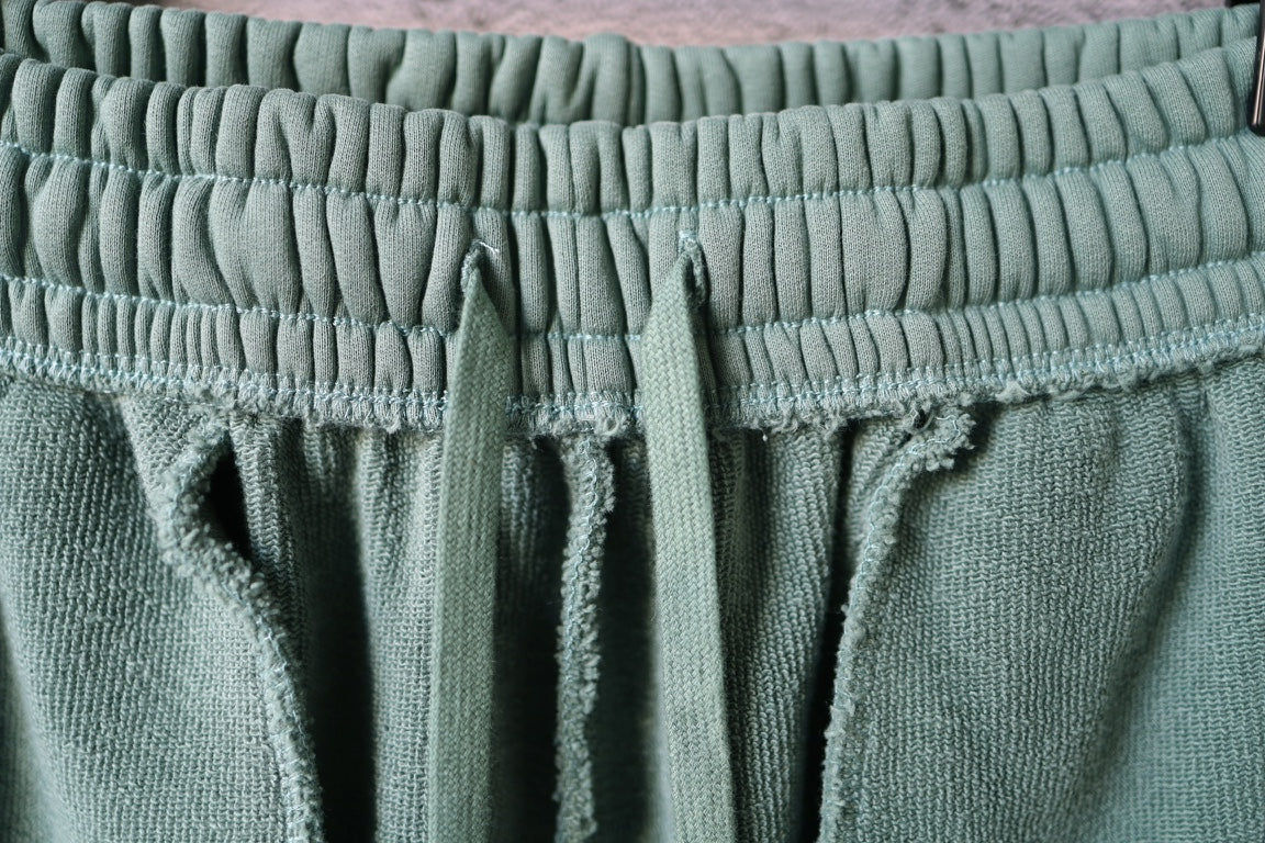 Teal shorts elastic waistband with drawcord ties