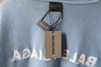 Balenciaga light blue hoodie with printed letters and neck label tags
