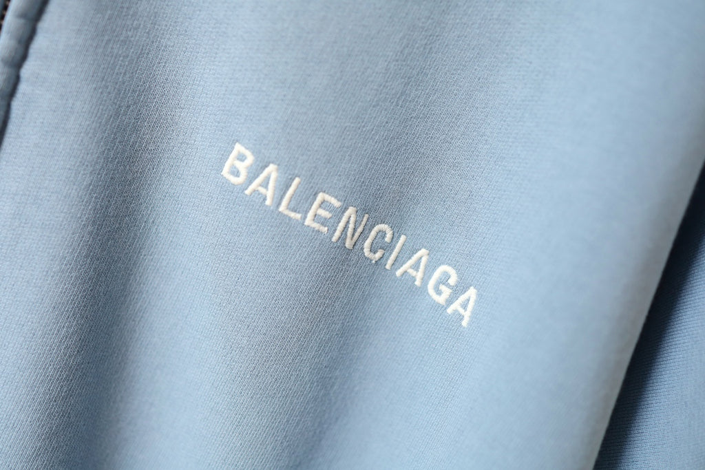 Balenciaga light blue hoodie with embroidered BALENCIAGA logo