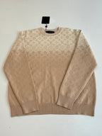 Light beige monogram crewneck sweater, front flat lay