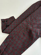 GG-pattern button-up shirt with pointed collar, red and gray