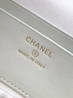 Chanel bag label in light cream with gold lettering and made in Italy