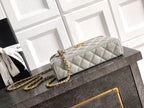 Chanel quilted flap bag, light silver-gray, gold-tone chain strap and turn-lock