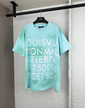 Louis Vuitton graphic T-shirt, light turquoise, large front lettering.