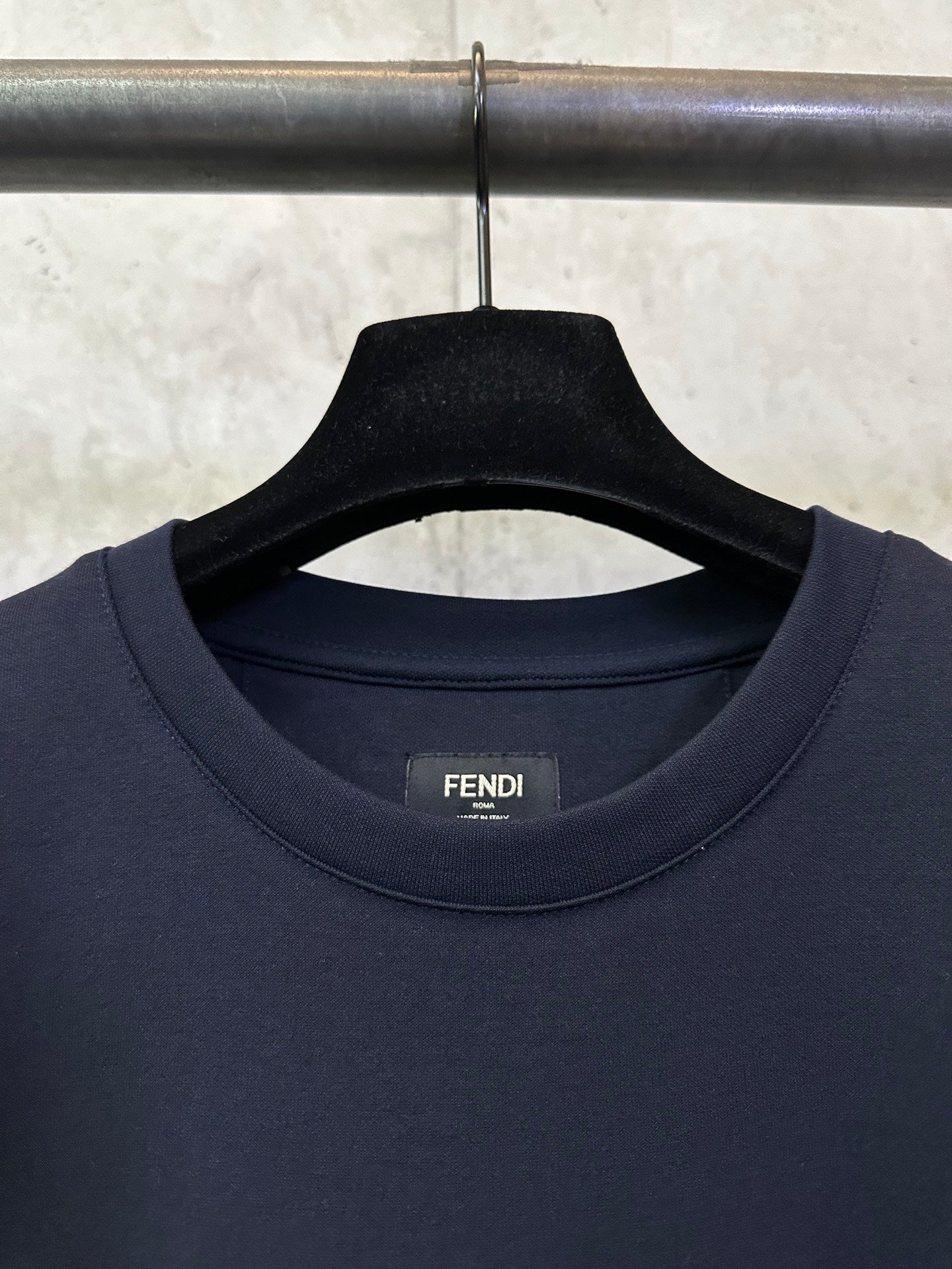 Dark navy crew-neck T-shirt with FENDI neckline label
