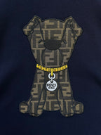 Dark navy T-shirt with embroidered teddy face graphic and FENDI Roma text