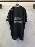 Black short-sleeve shirt back with large Balenciaga logo centered
