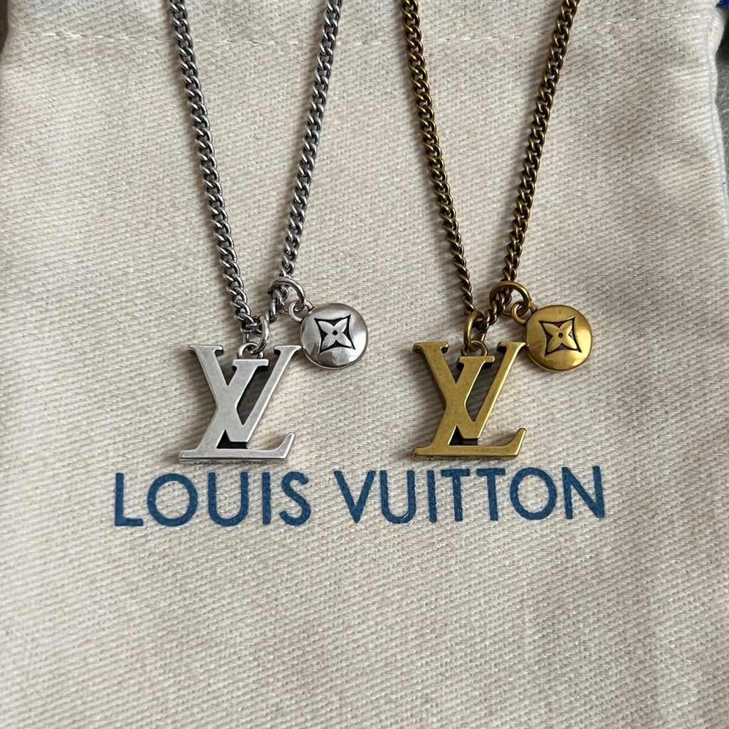 Charm necklace pendants: silver and gold LV letters with star emblem on chains