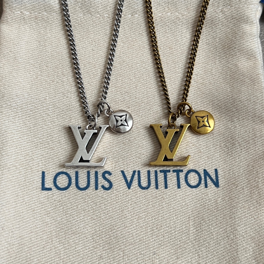 Charm necklace pendants: silver and gold LV letters with star emblem on chains